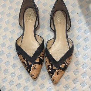 Vince Camuto Leopard Print and Black Flats